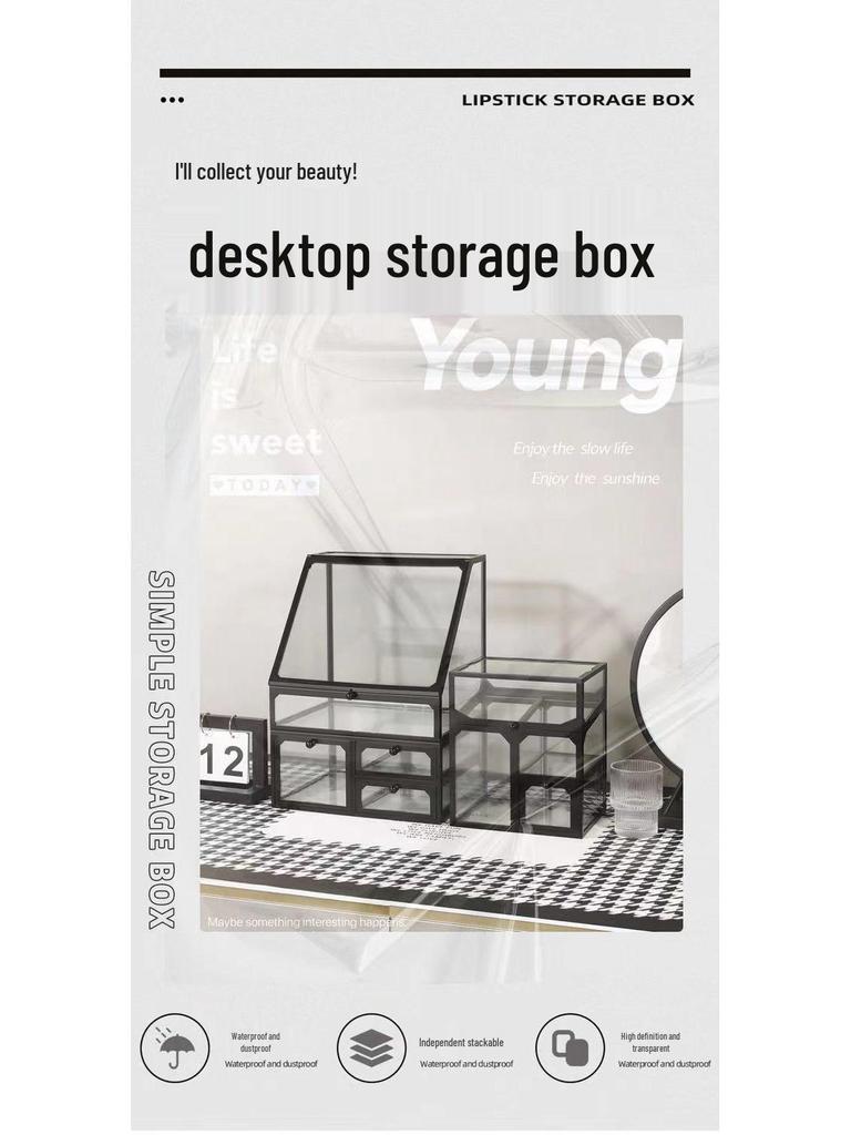 Luxury Glass Cosmetic Organizer - Dustproof Storage for Skincare, Lipsticks, and Masks