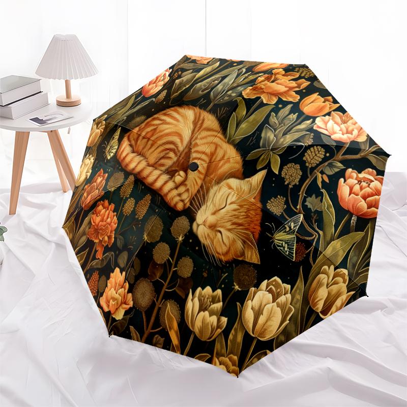 1 PC Automatic Folding Umbrella - Sleeping Cute Cat Pattern, Portable & Foldable Design with 8 Ribs, Christmas Birthday Gifts