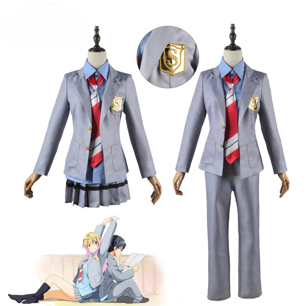Anime Your Lie In April Miyazono Kaori Cosplay Kostüme Arima Kousei Synthetische Perücken Hosen Mantel Jacke Rock Schuluniform Mädchen