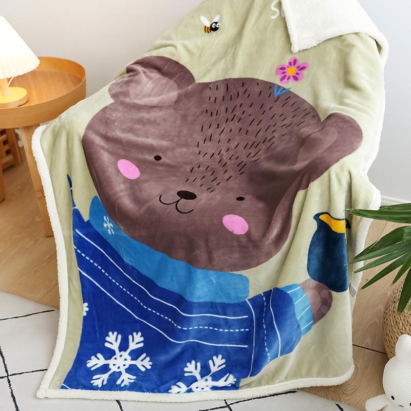 Soft Cartoon Fleece Blanket Toddlers Nap Time Double-Layer Sherpa 100x140cm Kids Bedding