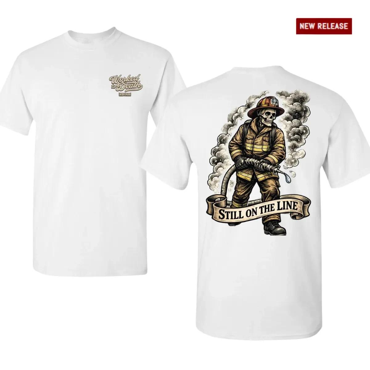 Still on the Line Firefighter T-Shirt, Skull Firefighter Hose Graphic Tee S разноцветный