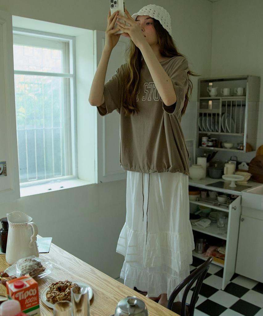 Opeundoeoseutyudio Linen Frill Tiered Skirt Ivory