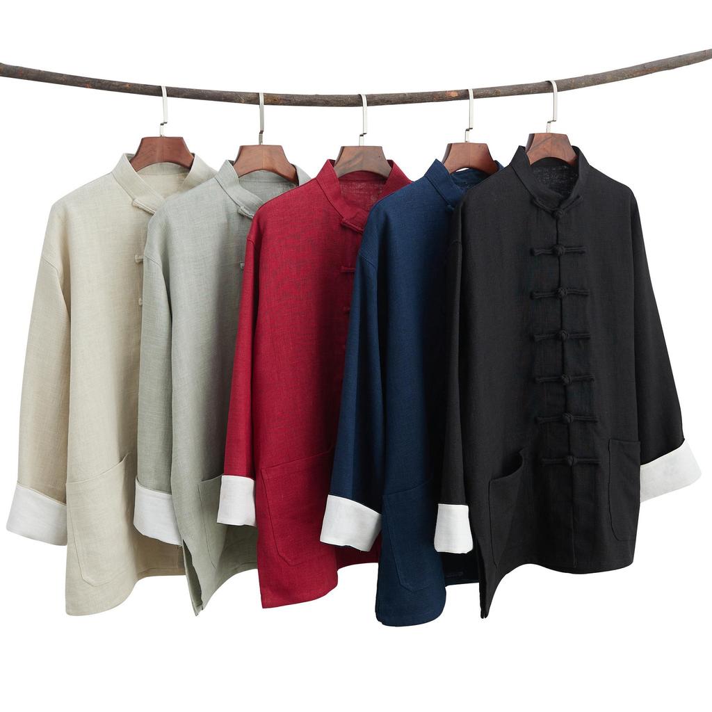 Men's Spring Ramie Jacket - Chinese Style Casual Stand Collar with Frog Button