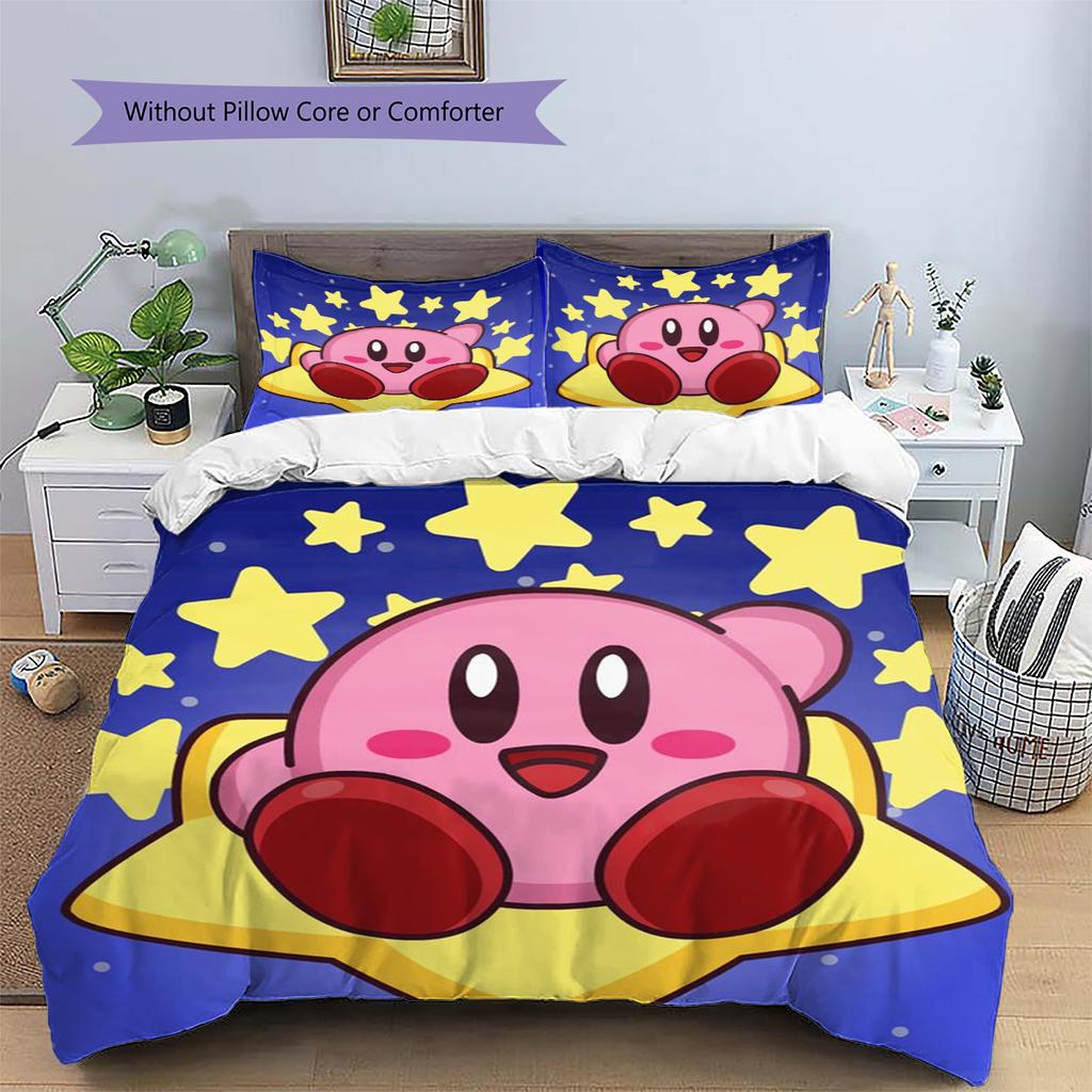 Kirby-Muster Kissenbezug & Bettbezug Set Schlafzimmer Bedruckte Bettwäsche mit Anime-Thema Wunderbares Geschenk.-TING