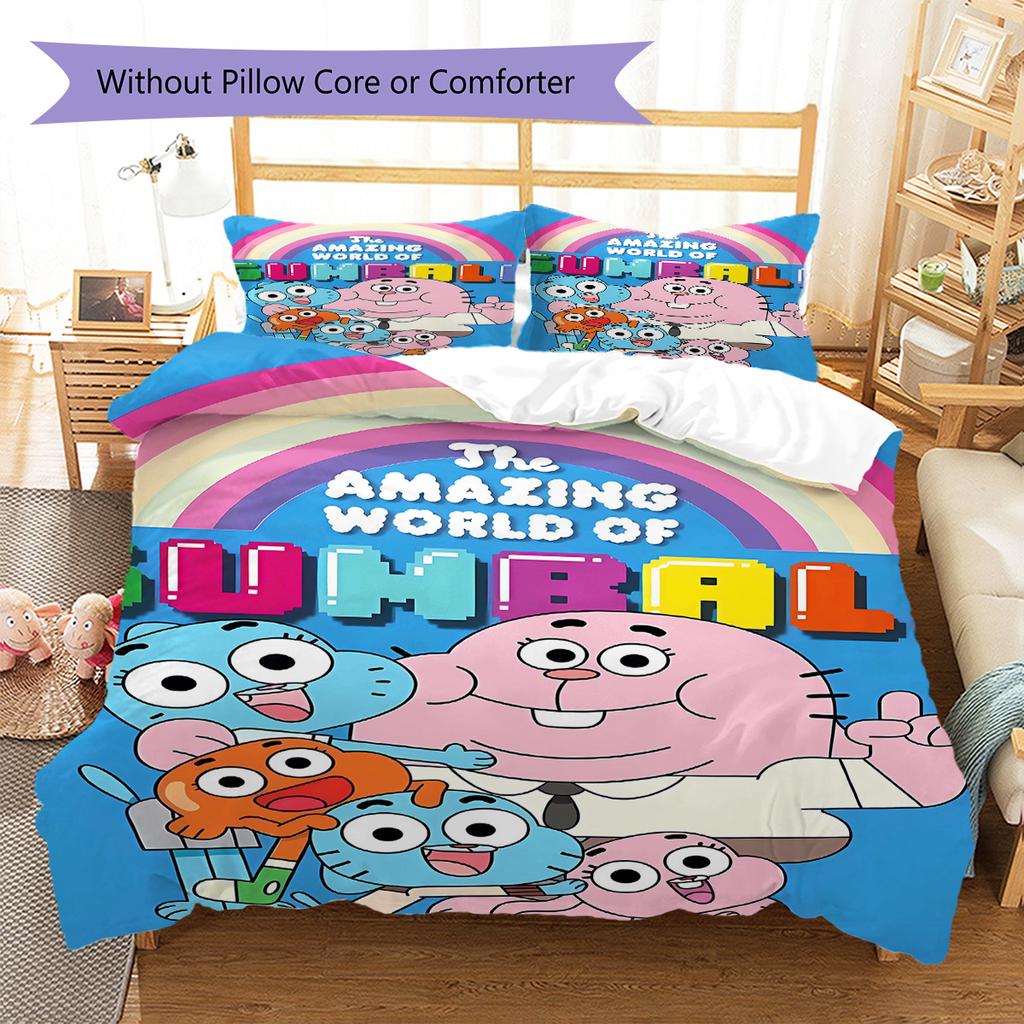 Gumball Amazing World Pattern Bedding Quilt Set Quilt Cover Pillowcase Home Decoration Gift (1 * Duvet Cover + 2 * Pillowcase, Without Core)