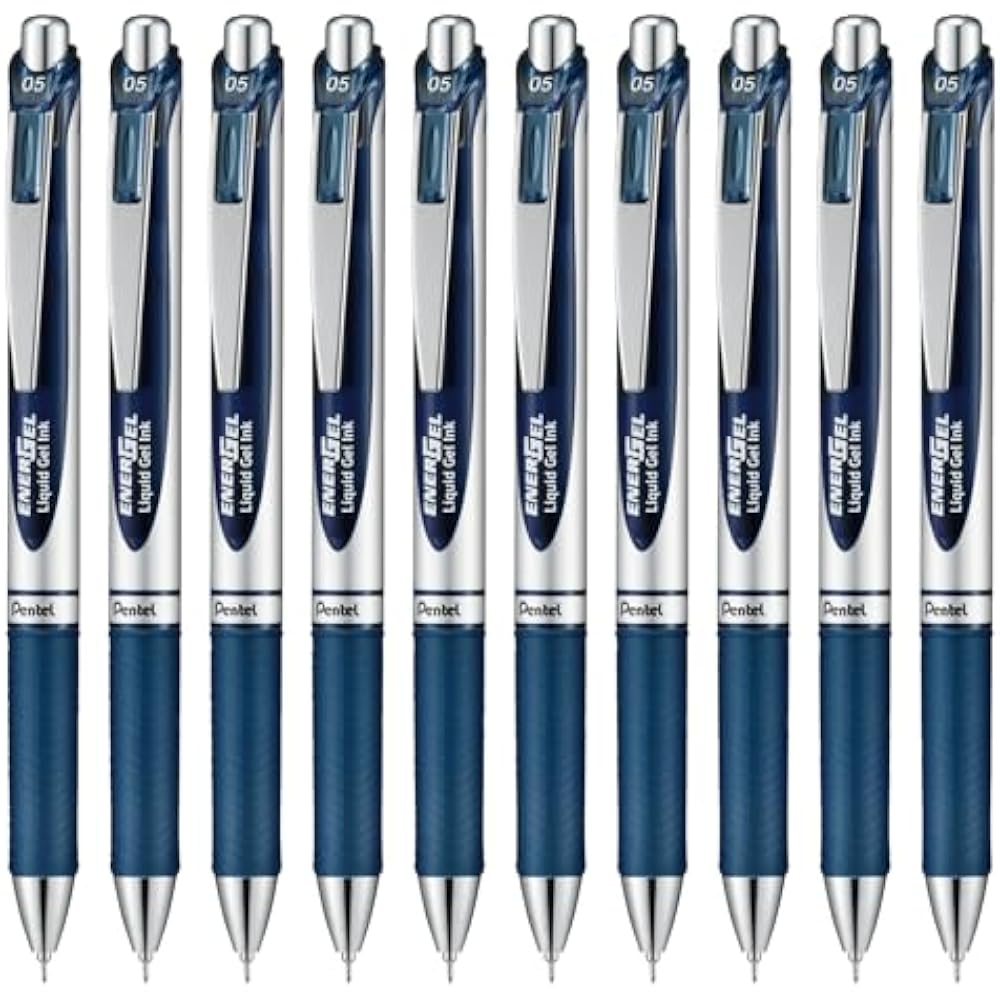 Pentel Ballpoint Pen Gel Ink Gel Knock Type 0.5mm Silver Shaft BLN75Z-CA Blue Black 10