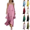 Damen Satin Spaghettiträger Mehrlagiges Rüschen Maxikleid Lockere Passform Ärmellos Lässiges Urlaubs-Kleid Fließender Stufenrock Outfit