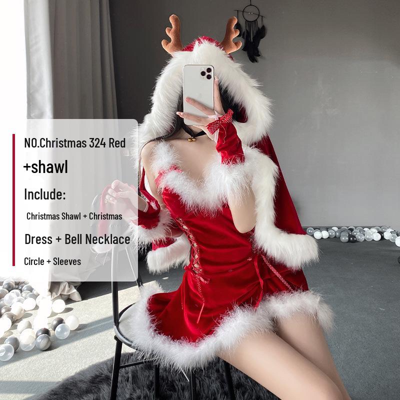 Christmas Sexy Lace-Up Bunny Girl Slip Dress Costume for Stage Performance