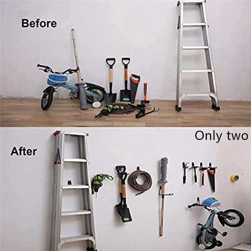 2025+ 2 Pack Garage Hooks Double Hooks Wall Hooks for Wall Mount Heavy Duty Storage Power Tools Ladder Utility