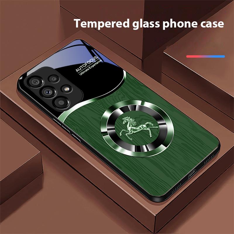 Holzmaserung Pferd Für Samsung Galaxy S 8 9 10 20 Plus 21 FE 22 23 24 Ultra S7 Edge Schwarz Gehärtetes Glas Handyhülle Hartschale