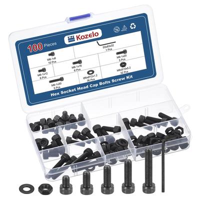 Kozelo 100pcs Socket Head Cap Bolts and Nuts Assortment Kit Alloy Steel Black Oxide Internal Hex Screws for 3D Printers with Wrench