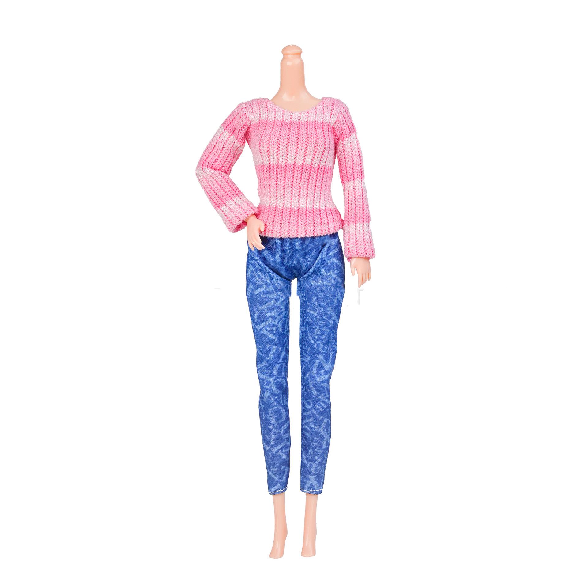 

30Cm Doll Dress Up Clothes Striped Knit Dresses Dressy Lazy Style Skirt Long Sleeve Set For 1/6 Doll Clothes Doll Accessories doll not included