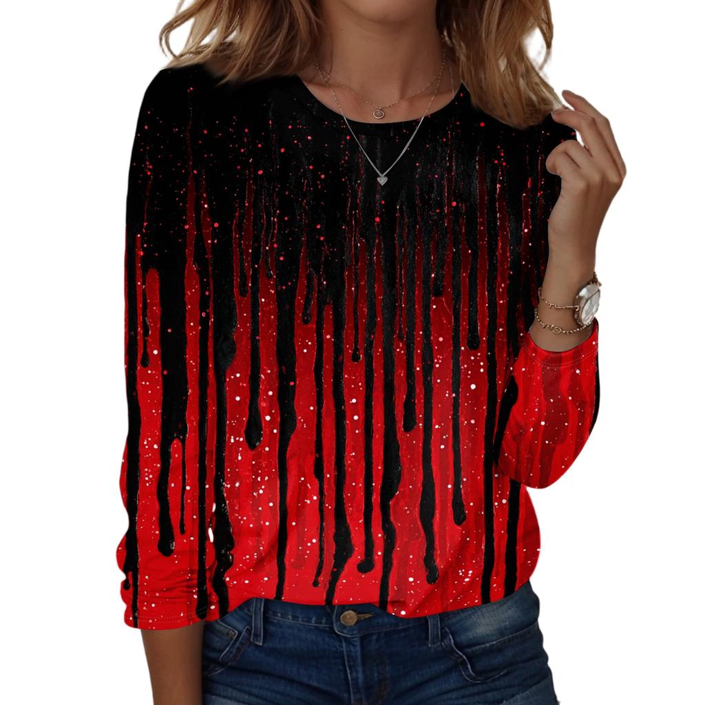 Women's Casual Long Sleeve Halloween Print Pullover Top Crew Neck Lightweight Sweatshirt for Fall and Everyday Wear