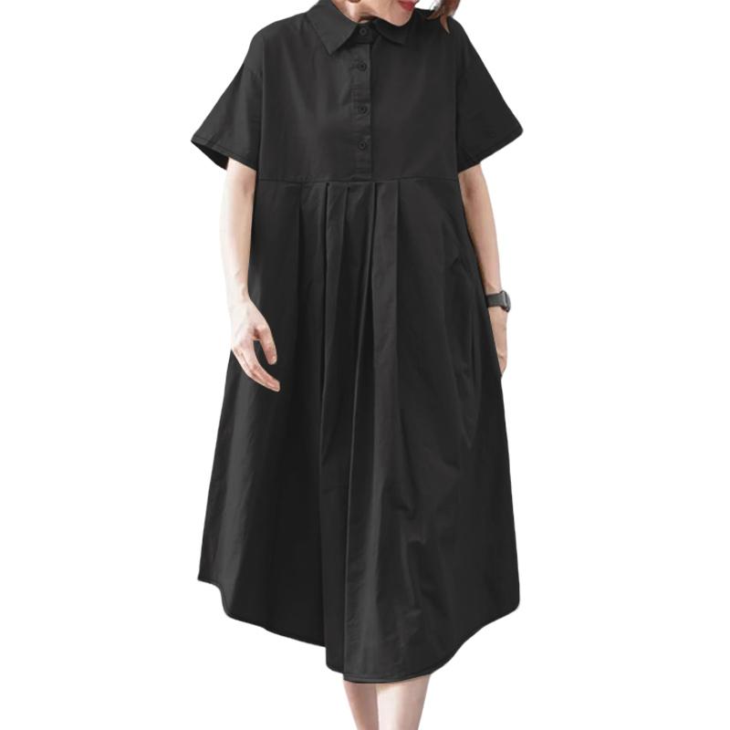 

ZANZEA Women Turn Down Collar Loose Casual Short Sleeve Dress