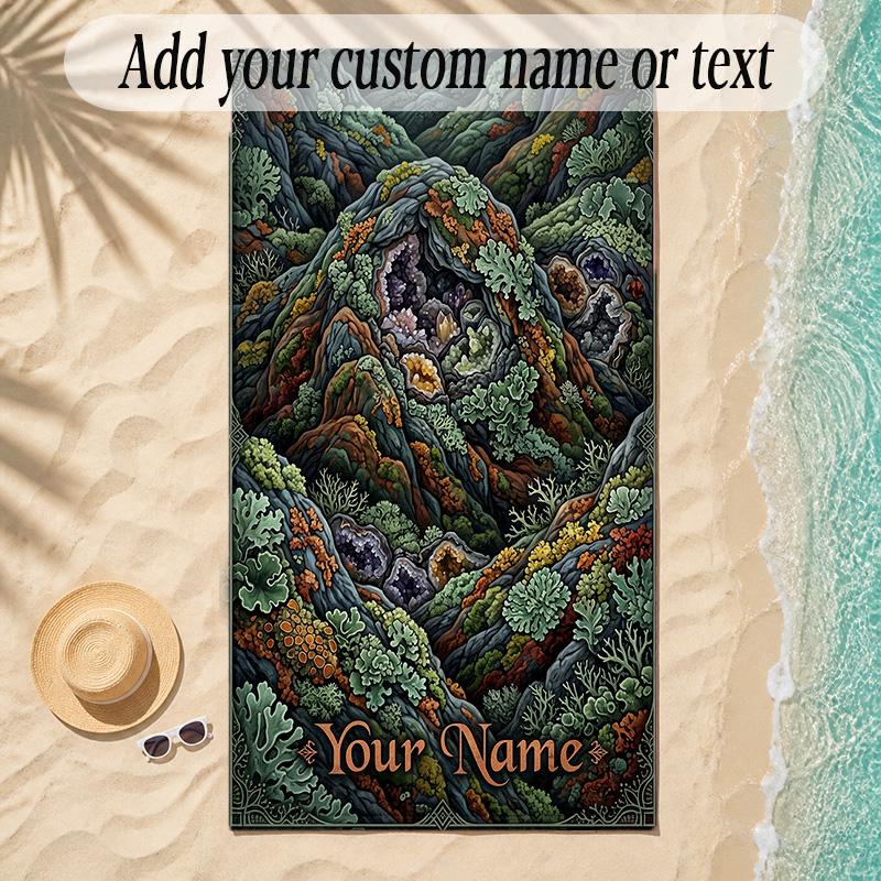 Forest Theme Soft Beach Towel Personalized Custom Name Text Towel Portable for Beach Pool Travel