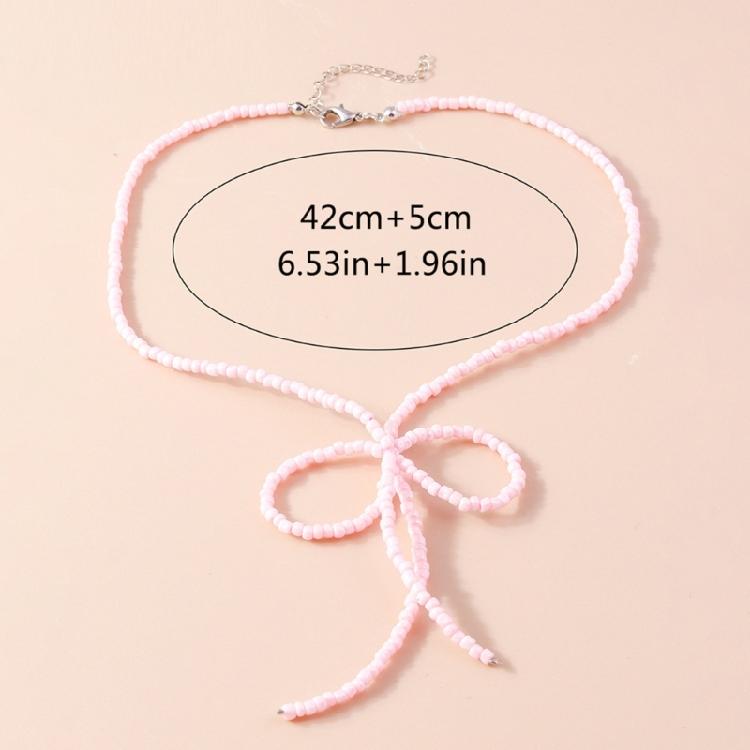 Color Rice Bead Bowknot Collarbone Chain Student Adjustable Chain Sweater Chain