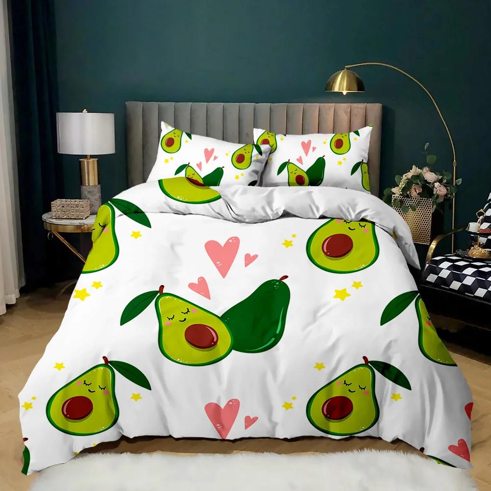 Avokado Dynetrekksett Avokado Sengetøy Søte Frukter Dynetrekk Queen Tropisk Botanisk Tegneserie Polyester Dyne Trekk