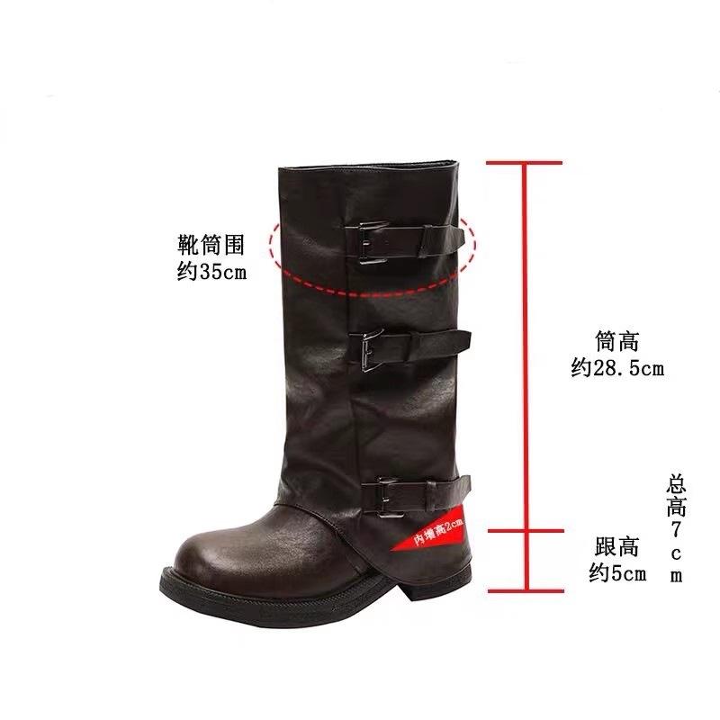 Inner Height Increase 7cm Medium Tube Belt Buckle Retro British Style Knight Boots Women's 2025 Autumn and Winter New Long Tube Fashion Boots