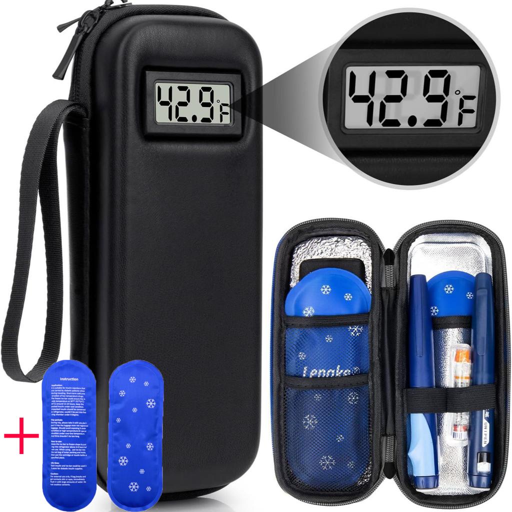 Insulin Cooler Travel Case with Thermometer Display Waterproof Medicine Organizer Bag Insulin Cooling Bag for Diabetics