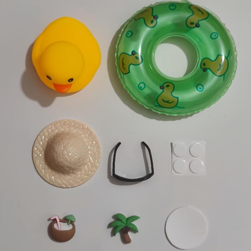 1 Stück Gelbe Gummi-Ente Auto Armaturenbrett Dekoration Sommer Strand Stil mit Kokosnuss Schwimmring Hut Lustiges Innenraum Ornament