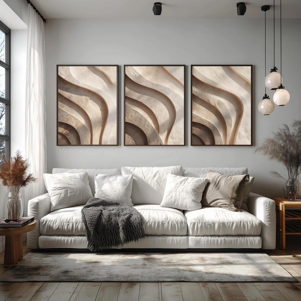 Set di 3 Stampe su Tela Astratte Neutre, Poster Artistici da Parete Texturizzati Moderni Japandi, Decorazione Minimalista per Soggiorno Camera da Letto Casa