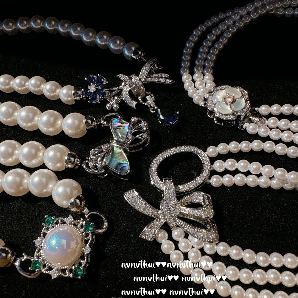 Butterfly Shell Mermaid Tears Peacock Purple Butterfly Gem Pearl Necklace, Cortez, Deep Sea Bead Bow Bracelet