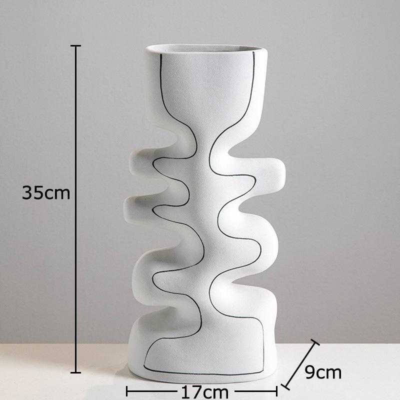 MinMinimalist Striped Design Ceramic Vase Plant Pots Table Decoration Ornaments Flower Arrangement Vase Room Aesthetic Decor