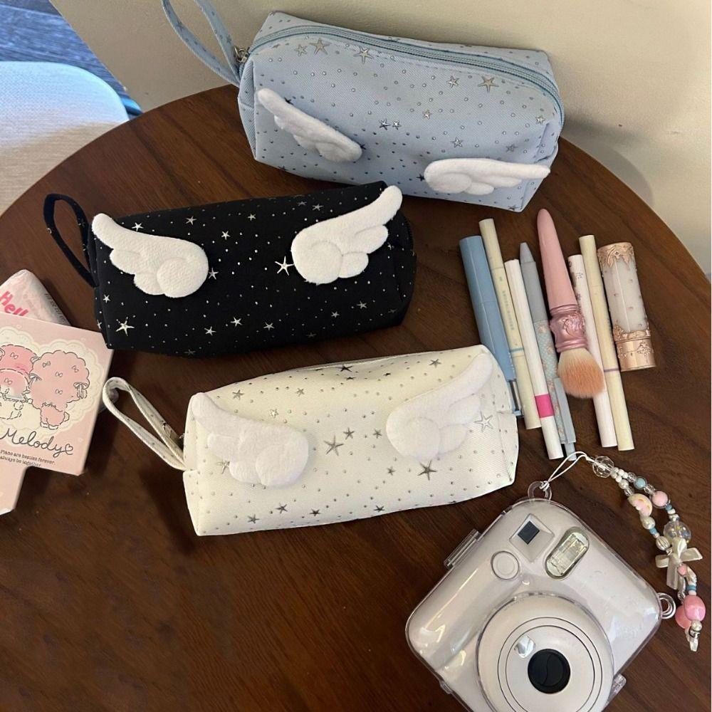 Y2k Wings Star Dots Pencil Case Desktop Storage Pencil Pouch Korean Style Pen Bag  School