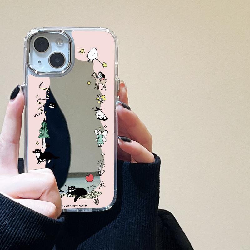 

Чехлы для мобильных телефонов iPhone 11 13 XR 15 Pro Max 12 14 Pro Max Чехол iPhone 16 XS Max Зеркальный защитный чехол Зеркальный Изысканный мультяшный водонепроницаемый iPhone 16 Pro Max роман серебряный