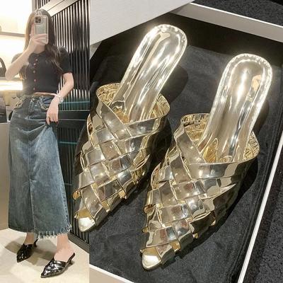 Women Summer 2024 Pointed Toe Stiletto Gladiator Sandals Gold Silver Fashion Luxury Slippers Ladies Brand Designer High Heels
