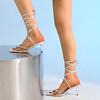 Fashion Summer 2025 New Woman Shoes High Heels Sexy Leather Gladiator Sandals Fashion Black Ankle Strap Crystal Open Toe Shoes Sandalias