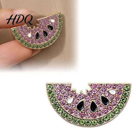 Women Alloy Badge 1/2Pcs Rhinestone Watermelon Slice Brooch Sparkling Fruit Lapel Pin Sweater Summer Pin Cardigan Coat Suits Accessories,