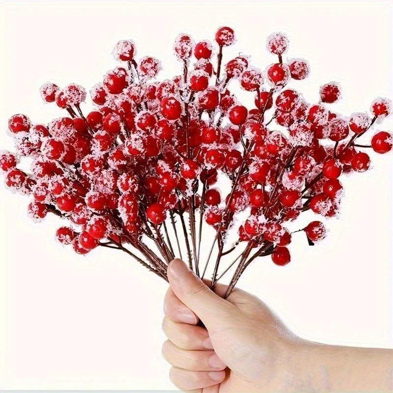 

10/20Pcs Artificial Red Fruit Plants With Snow Red Fruit Christmas Tree Decoration Party Home Room Decor New Year Christmas Gift 10Pcs красный