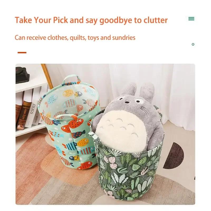 Foldable Round Waterproof Laundry Basket Cotton Linen Organizer Bucket Large Capacity Home Clothing Kids Toy Storage Basket