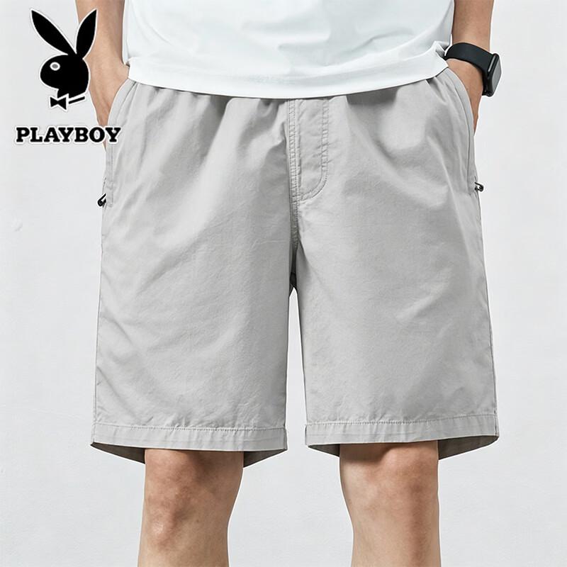 PLAYBOY Men's Summer Loose Straight Cotton Cargo Shorts