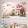 2D Magical Pink Mushroom Cottage Background for Kids Photoshoot & Events
