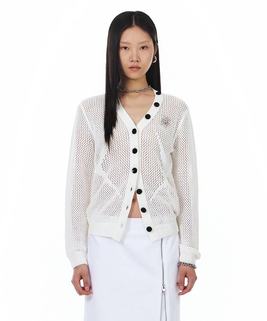 Yunse [Unisex] Scallop Hatch Cardigan (White)