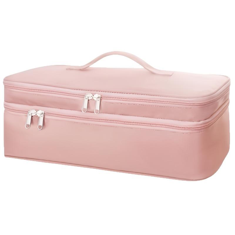 Storage Bag Double-Layer Large Capacity Zipper Travel Case with Hair Tool Compartments Durable Nylon Portable Makeup Bag