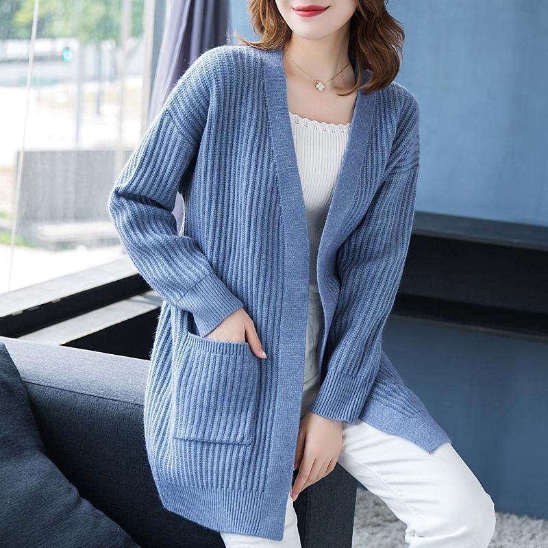 WTEMPO V-neck Women's Spring Autumn Elegant Sweater Coats Long Sleeve Knitted Tops Casual Loose Button Cardigans Knitwear