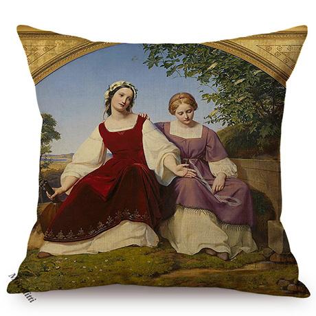 Classic Renaissance Oil Painting Art Throw Pillow Case Europe Vintage Elegant Lady Woman Portrait Sofa Decoration Cushion Cover