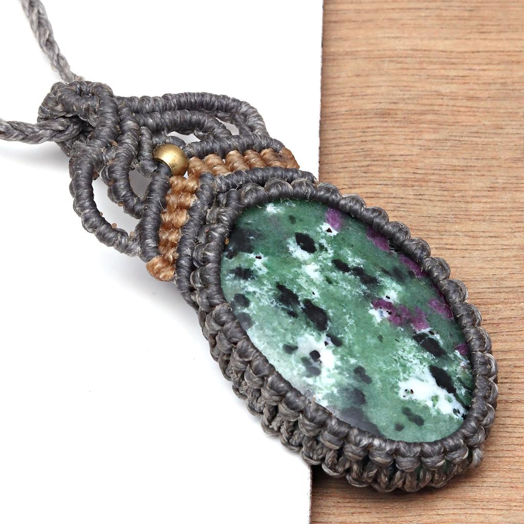 Handmade Ruby Zoisite Macrame Thread Gemstone Jewelry 20-36''Ad Necklace