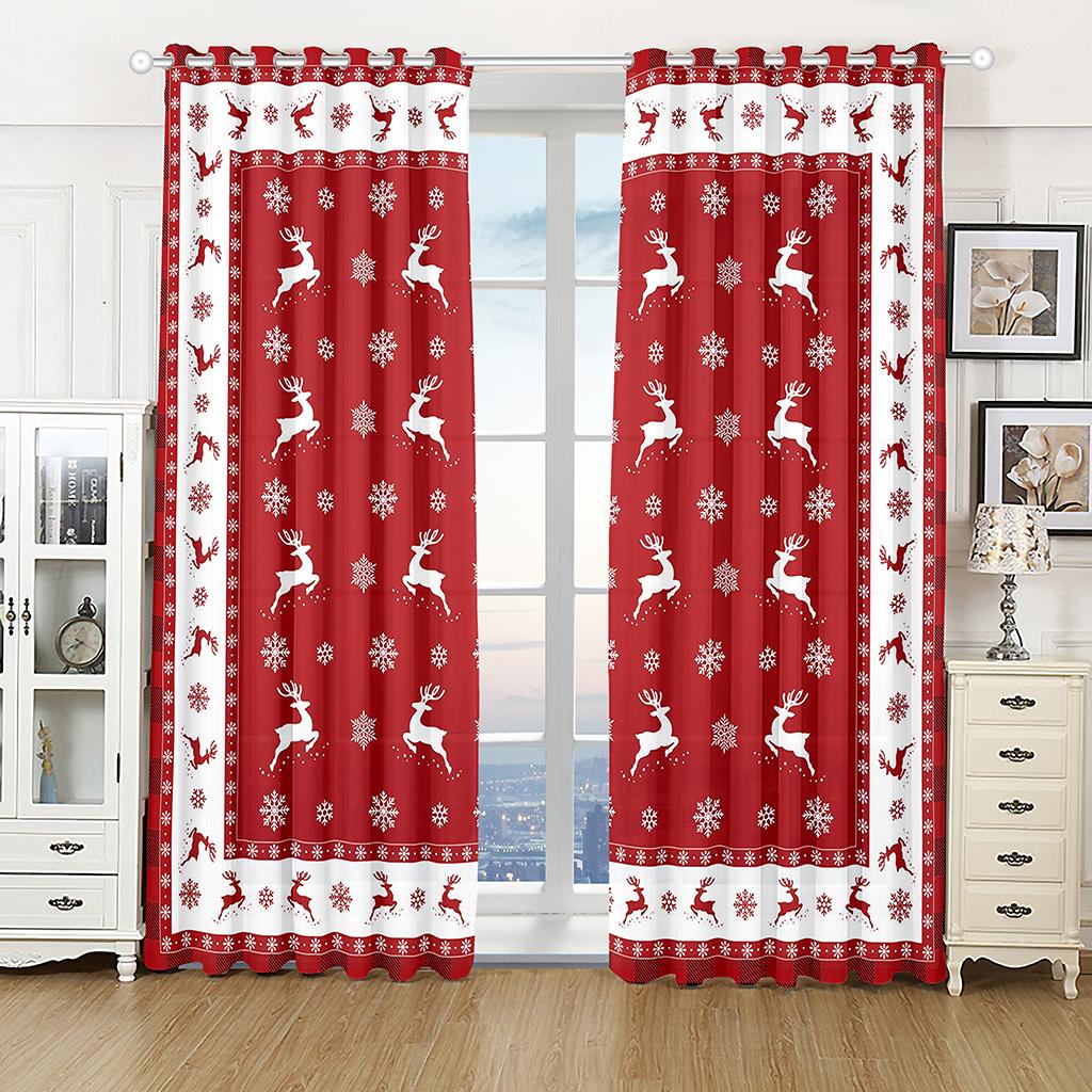 Cartoon Merry Christmas Bell Green Window Curtains for Kids Living Room Bedroom Bathroom Cupboard Kitchen Door Home Decor2Pieces