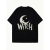Black Oversized T Shirt Witch Moon And Star Print For Women Casual Streetwear Fashion Summer Outfit