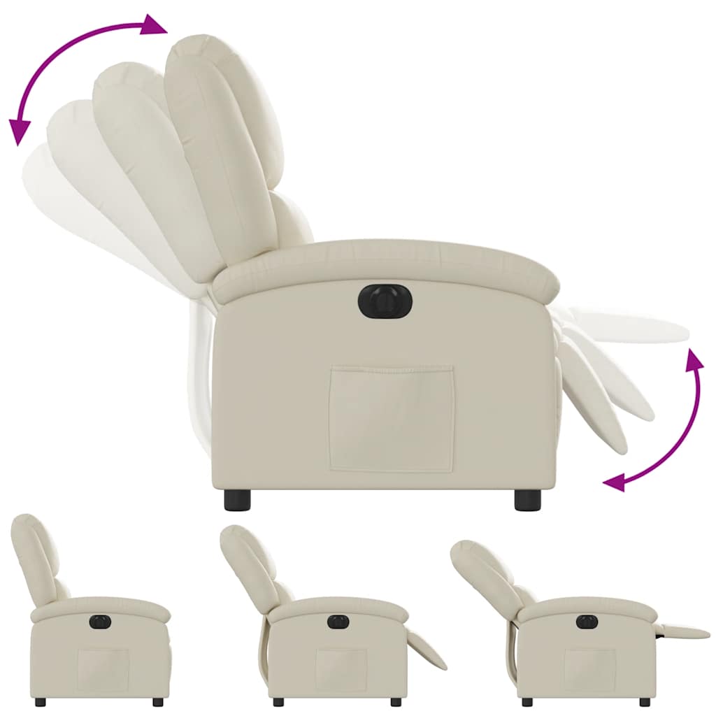 Vidaxl Electric Recliner, Cream, Upholstered with Faux Leather