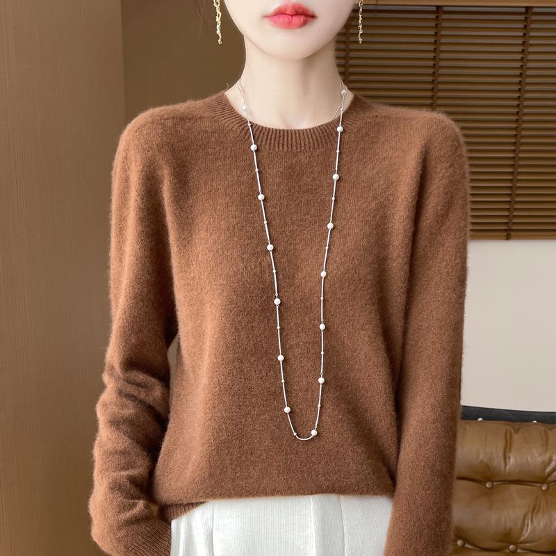 INDFS Women's Fashion Casual Fall Winter Solid Color Print Long Sleeve O-Neck Sweaters