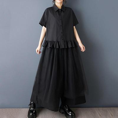 Short Sleeve Plus Size Cotton Mesh Vintage Patchwork New In Dresses for Women Casual Loose Long Summer Shirt Dress