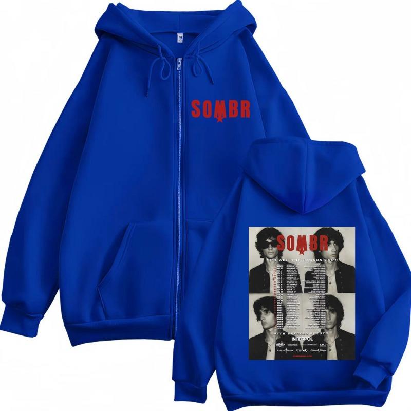 Felpa con cappuccio e zip Singer Sombr You Are The Reason Tour Print Manica Lunga Larga Vintage Zip-Up Giacca Moda Hip-hop Uomo Donna