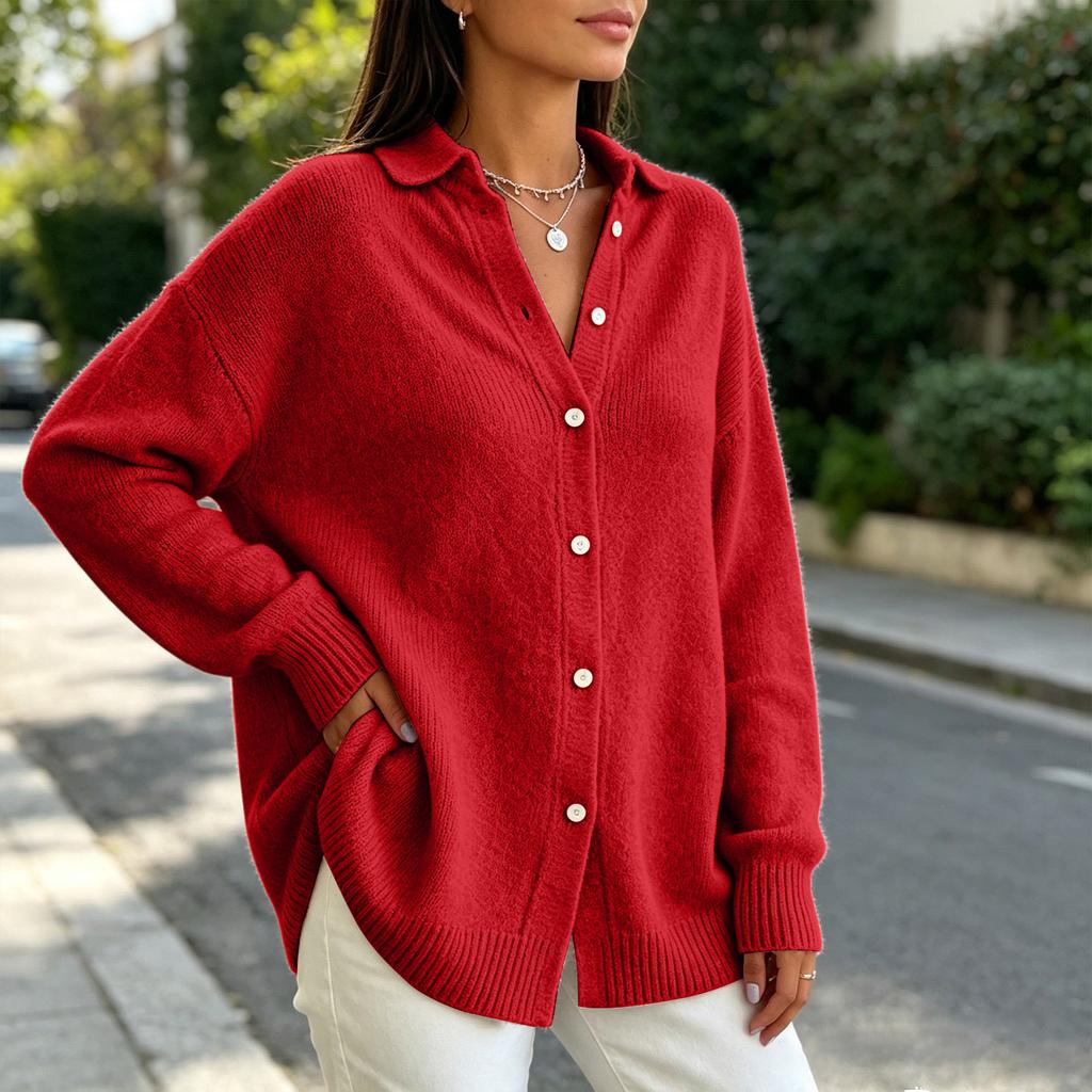Cardigan da donna a maniche lunghe con bottoni frontali e colletto a revers, maglieria colorata per esterni
