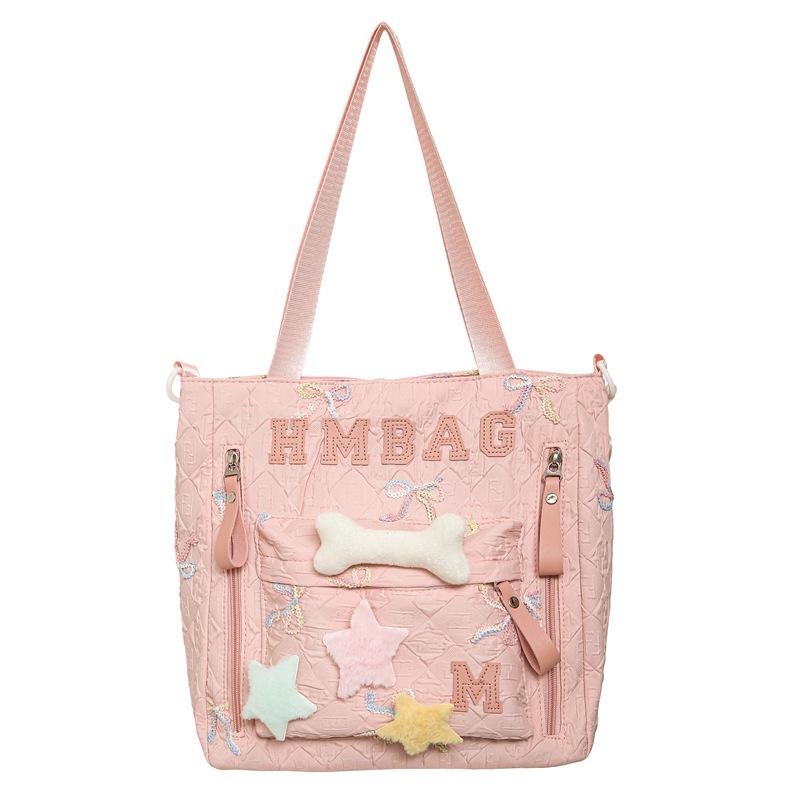 

Student Shoulder Bag Women s Large Capacity Crossbody Bag Bow Embroidery Class Bag розовый