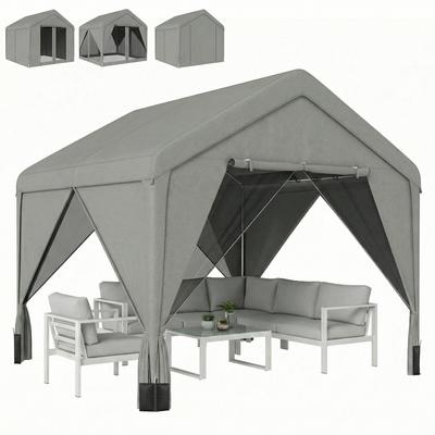 Garden Gazebo, Pavilion, Galvanized Steel, Double-Pitched Roof, 3 X 3 M, Grey